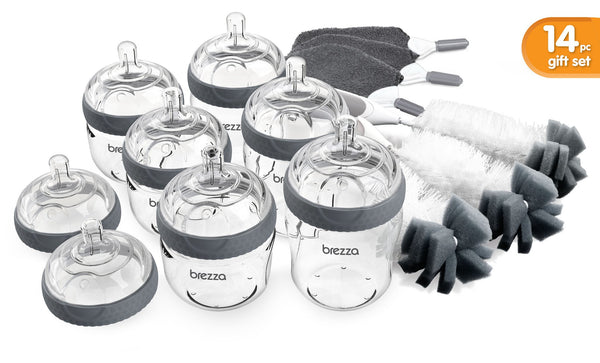 Baby Brezza Glass Bottle Gift Set:  14 Pieces - Baby Bottles Gift Set - Baby Brezza